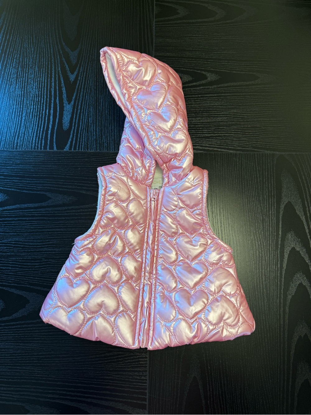 Rachel Zoe Shiny Pink Heart-Quilted Hooded Puffer Vest